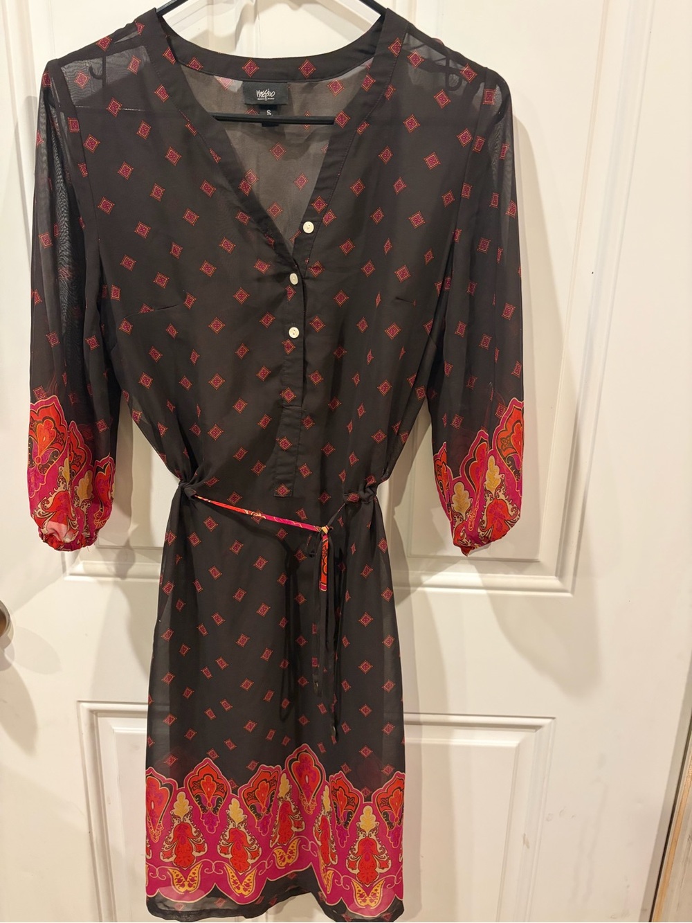 Massimo Black Midi Dress with Pink and Orange Border